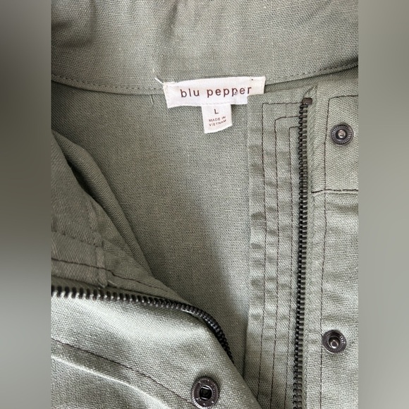 BLU pepper Women's Sage Green Lightweight Linen Blend Jacket size large - Picture 3 of 8